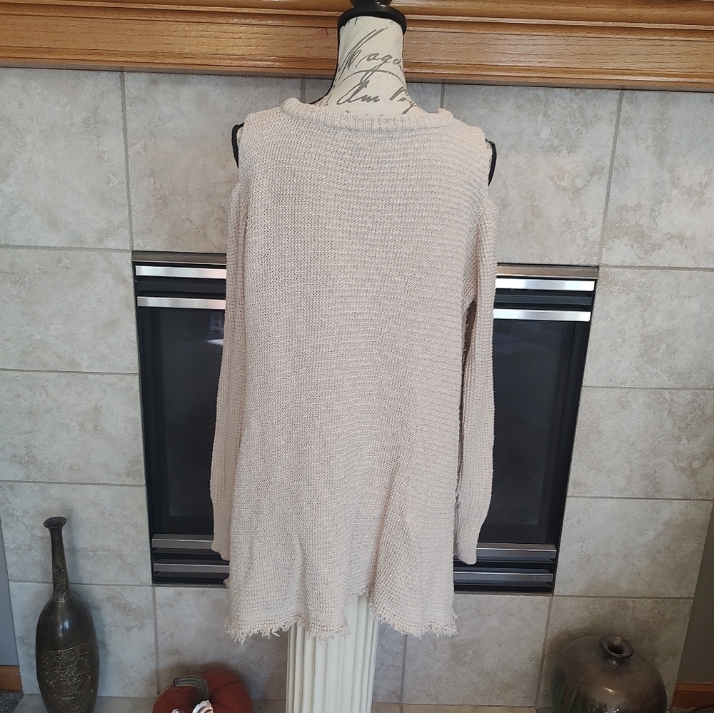 Kaisely XL Cold Shoulder Cream Sweater! Baggy patchwork distressed - Picture 7 of 15